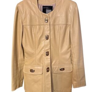Michael Hoban Yellow Leather Jacket with Buckle Accents